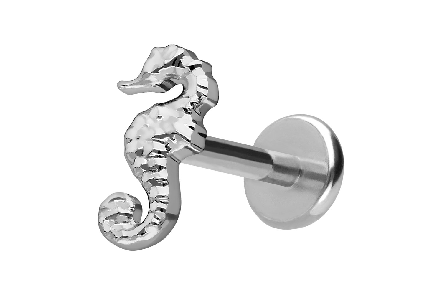 Titan Labret Piercing mit Push Fit SEEPFERDCHEN